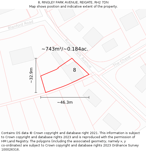 8, RINGLEY PARK AVENUE, REIGATE, RH2 7DN: Plot and title map