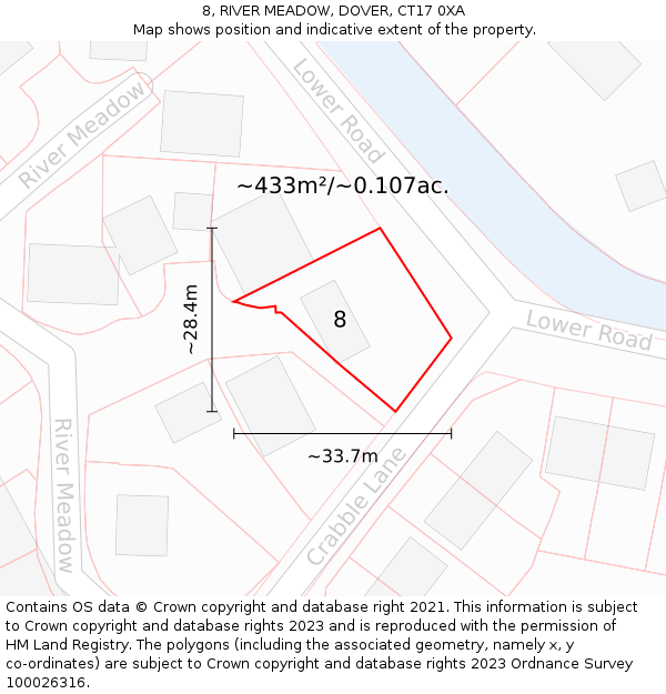 8, RIVER MEADOW, DOVER, CT17 0XA: Plot and title map