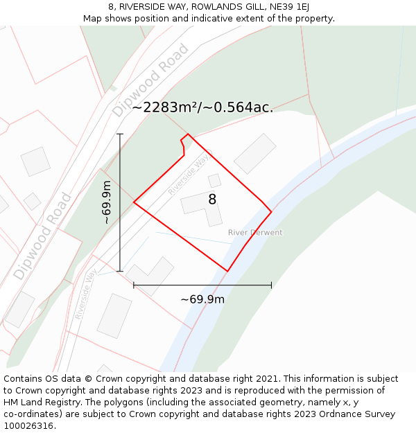 8, RIVERSIDE WAY, ROWLANDS GILL, NE39 1EJ: Plot and title map