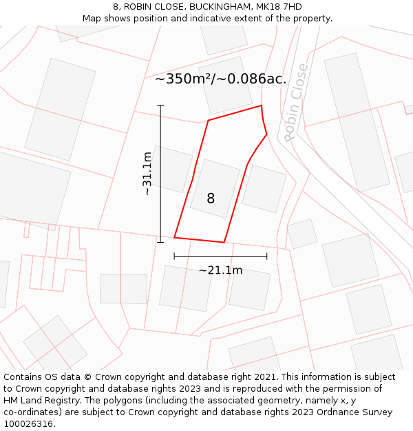 8, ROBIN CLOSE, BUCKINGHAM, MK18 7HD: Plot and title map