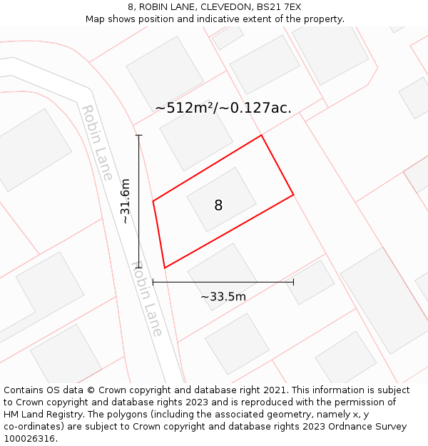 8, ROBIN LANE, CLEVEDON, BS21 7EX: Plot and title map