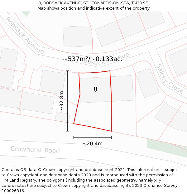 8, ROBSACK AVENUE, ST LEONARDS-ON-SEA, TN38 9SJ: Plot and title map