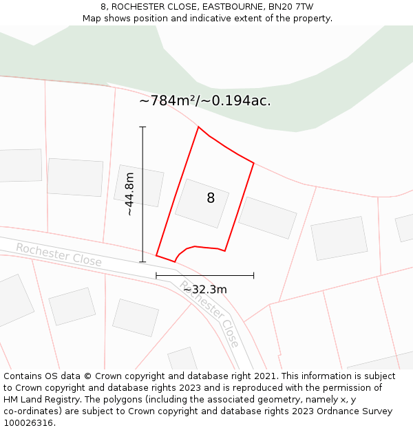 8, ROCHESTER CLOSE, EASTBOURNE, BN20 7TW: Plot and title map