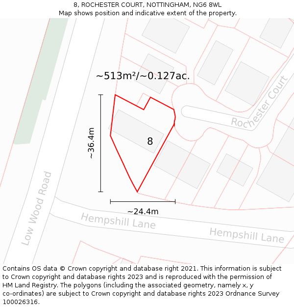 8, ROCHESTER COURT, NOTTINGHAM, NG6 8WL: Plot and title map