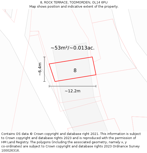 8, ROCK TERRACE, TODMORDEN, OL14 6PU: Plot and title map