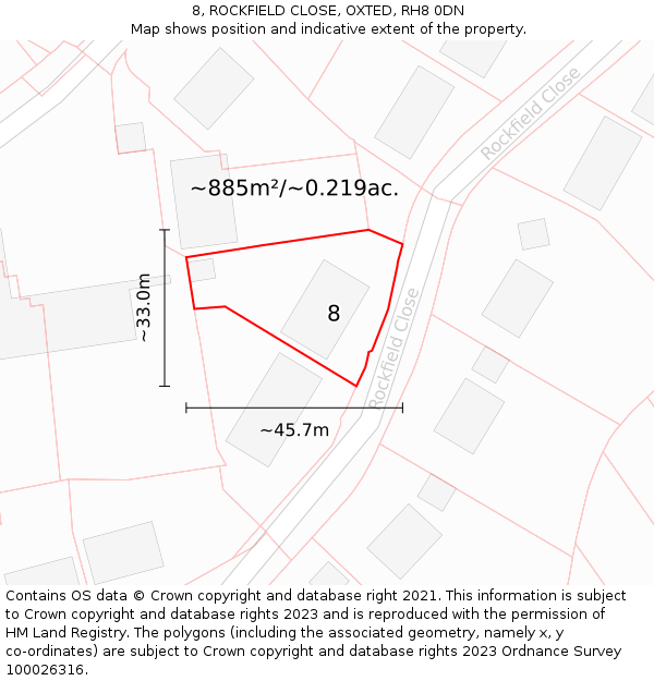 8, ROCKFIELD CLOSE, OXTED, RH8 0DN: Plot and title map