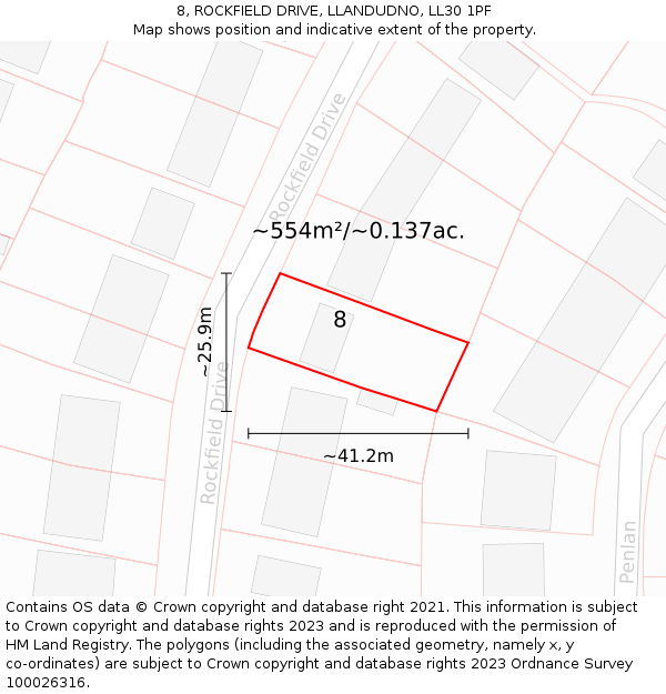 8, ROCKFIELD DRIVE, LLANDUDNO, LL30 1PF: Plot and title map