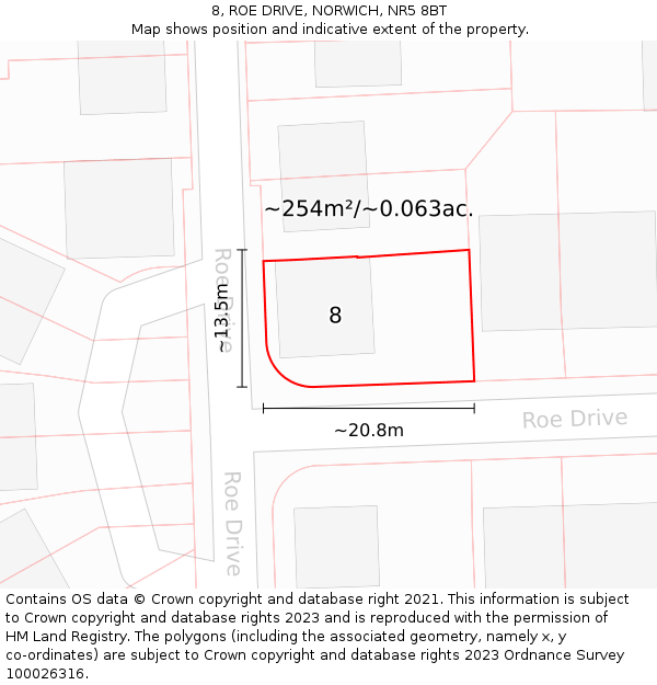 8, ROE DRIVE, NORWICH, NR5 8BT: Plot and title map