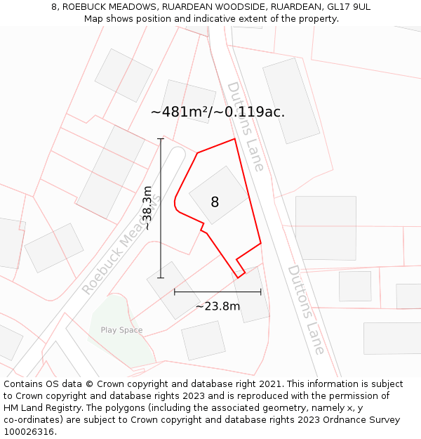 8, ROEBUCK MEADOWS, RUARDEAN WOODSIDE, RUARDEAN, GL17 9UL: Plot and title map