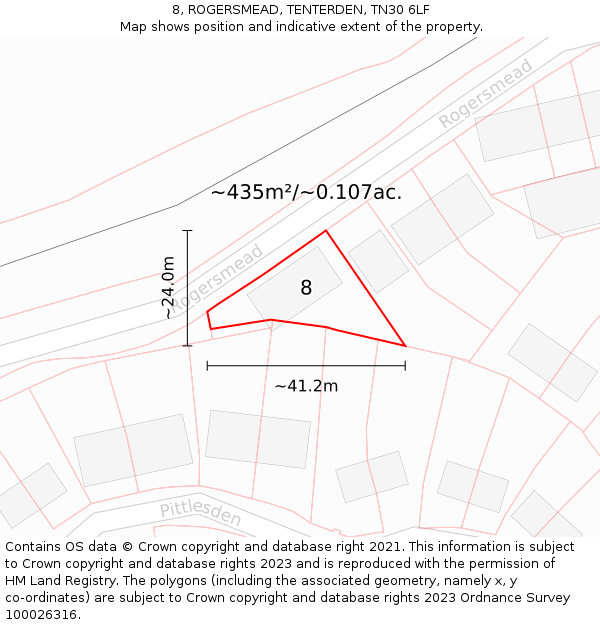 8, ROGERSMEAD, TENTERDEN, TN30 6LF: Plot and title map