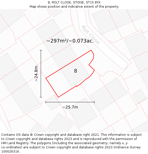 8, ROLT CLOSE, STONE, ST15 8YX: Plot and title map