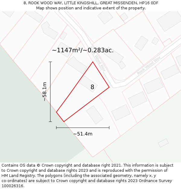 8, ROOK WOOD WAY, LITTLE KINGSHILL, GREAT MISSENDEN, HP16 0DF: Plot and title map