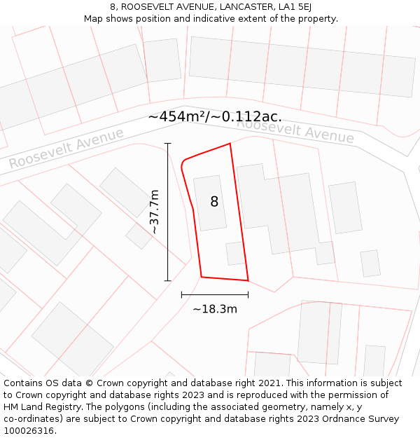 8, ROOSEVELT AVENUE, LANCASTER, LA1 5EJ: Plot and title map