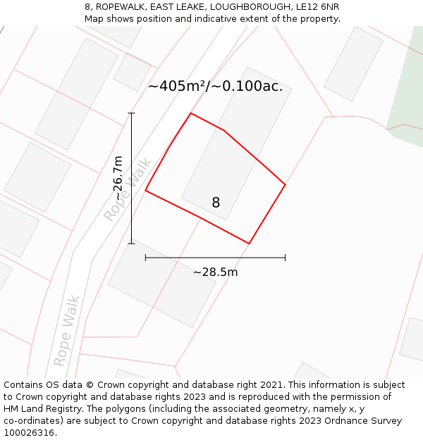 8, ROPEWALK, EAST LEAKE, LOUGHBOROUGH, LE12 6NR: Plot and title map