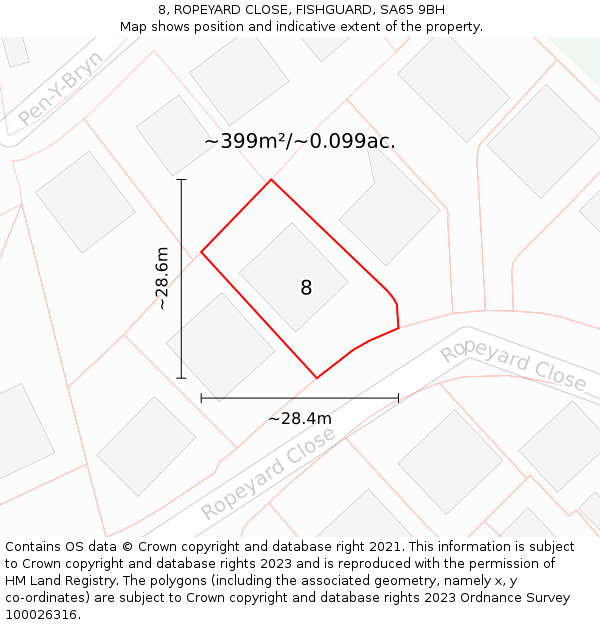 8, ROPEYARD CLOSE, FISHGUARD, SA65 9BH: Plot and title map