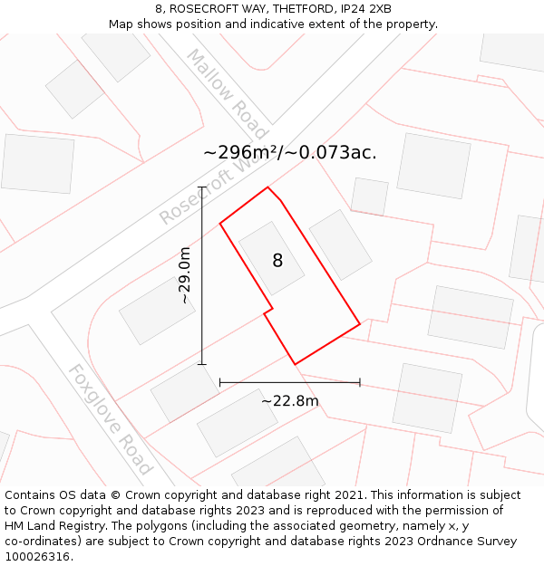 8, ROSECROFT WAY, THETFORD, IP24 2XB: Plot and title map