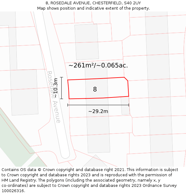 8, ROSEDALE AVENUE, CHESTERFIELD, S40 2UY: Plot and title map