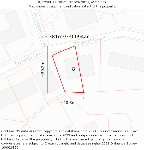 8, ROSEHILL DRIVE, BRIDGNORTH, WV16 5BP: Plot and title map