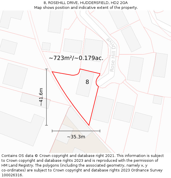 8, ROSEHILL DRIVE, HUDDERSFIELD, HD2 2GA: Plot and title map