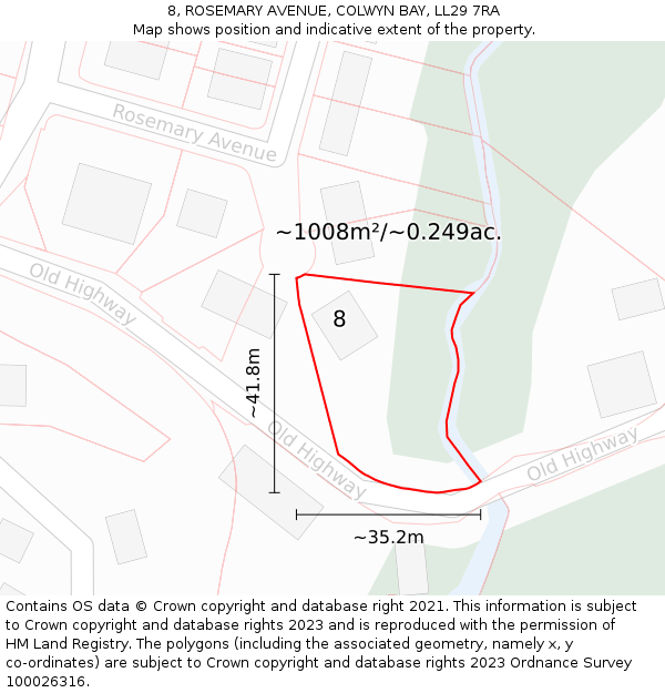 8, ROSEMARY AVENUE, COLWYN BAY, LL29 7RA: Plot and title map