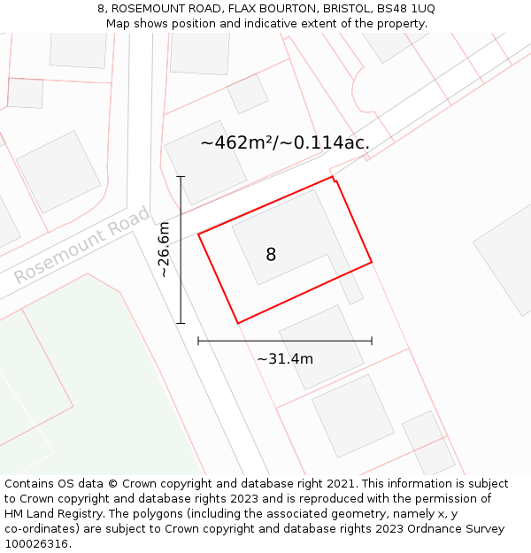 8, ROSEMOUNT ROAD, FLAX BOURTON, BRISTOL, BS48 1UQ: Plot and title map