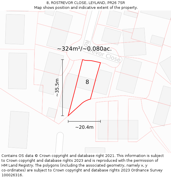 8, ROSTREVOR CLOSE, LEYLAND, PR26 7SR: Plot and title map