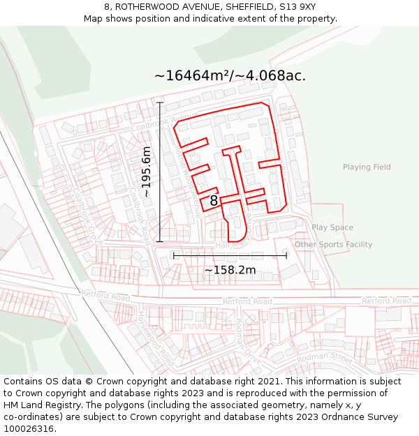 8, ROTHERWOOD AVENUE, SHEFFIELD, S13 9XY: Plot and title map