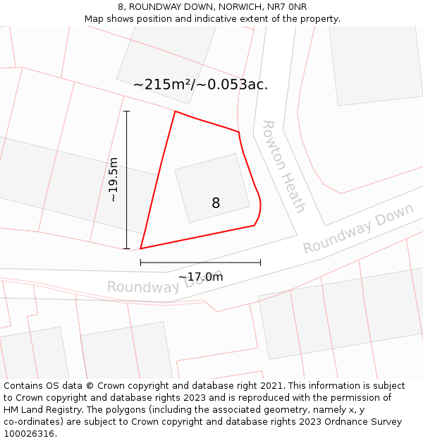 8, ROUNDWAY DOWN, NORWICH, NR7 0NR: Plot and title map