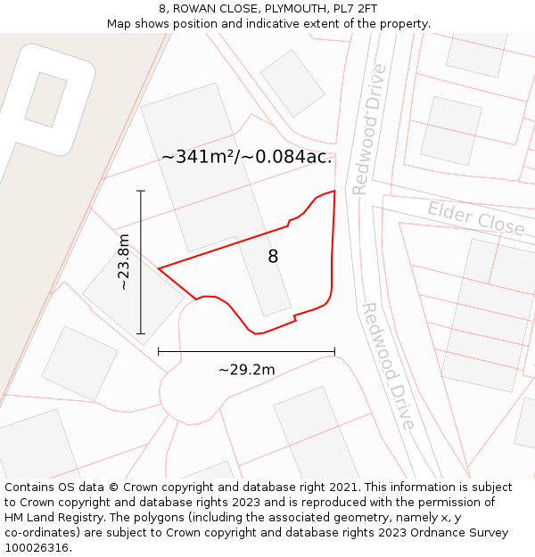 8, ROWAN CLOSE, PLYMOUTH, PL7 2FT: Plot and title map