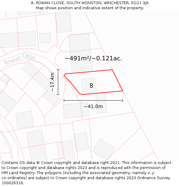 8, ROWAN CLOSE, SOUTH WONSTON, WINCHESTER, SO21 3JA: Plot and title map