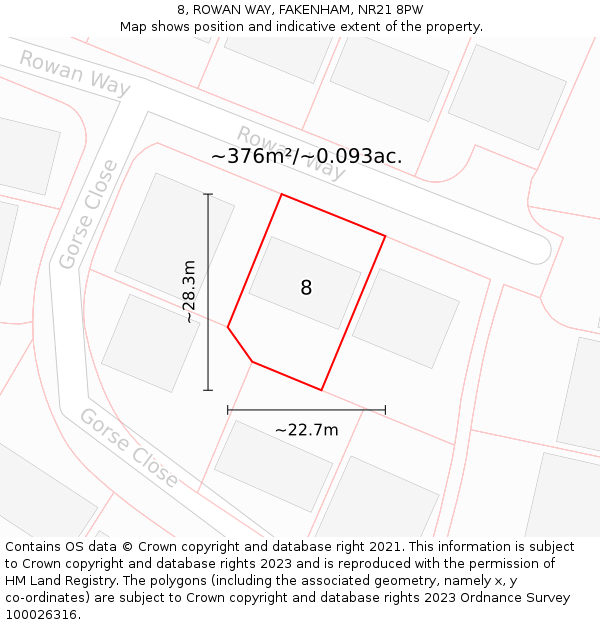 8, ROWAN WAY, FAKENHAM, NR21 8PW: Plot and title map