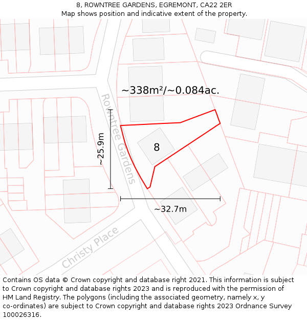 8, ROWNTREE GARDENS, EGREMONT, CA22 2ER: Plot and title map
