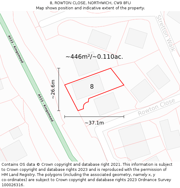 8, ROWTON CLOSE, NORTHWICH, CW9 8FU: Plot and title map