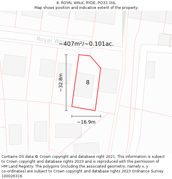 8, ROYAL WALK, RYDE, PO33 1NL: Plot and title map