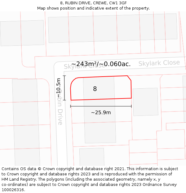 8, RUBIN DRIVE, CREWE, CW1 3GF: Plot and title map