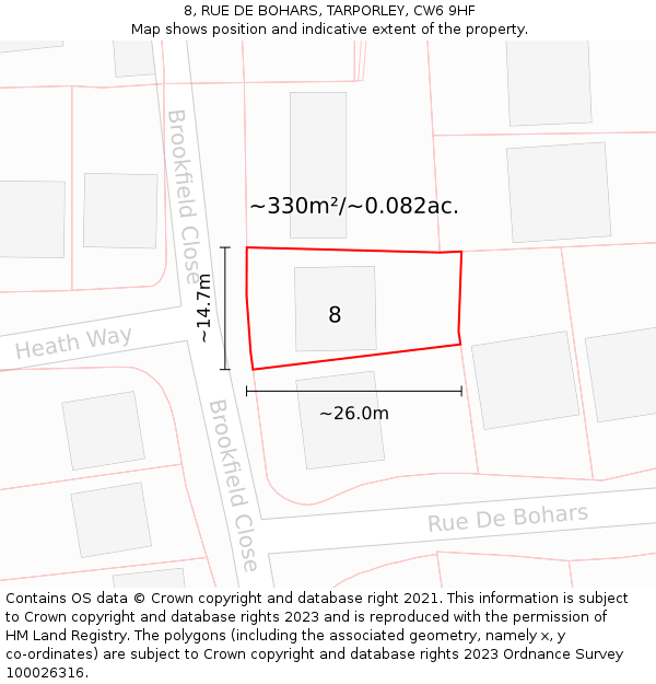 8, RUE DE BOHARS, TARPORLEY, CW6 9HF: Plot and title map