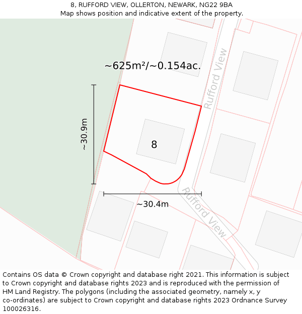 8, RUFFORD VIEW, OLLERTON, NEWARK, NG22 9BA: Plot and title map