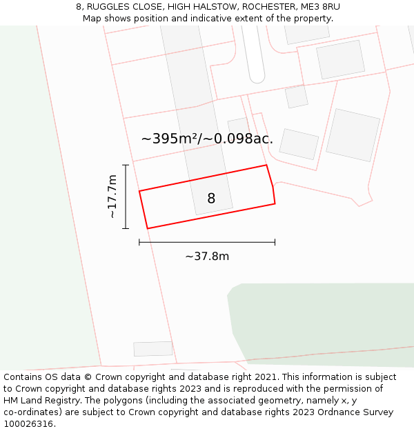 8, RUGGLES CLOSE, HIGH HALSTOW, ROCHESTER, ME3 8RU: Plot and title map