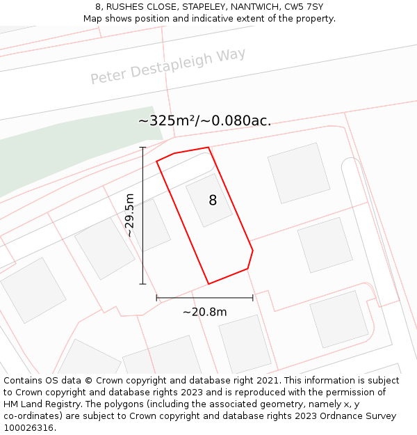 8, RUSHES CLOSE, STAPELEY, NANTWICH, CW5 7SY: Plot and title map