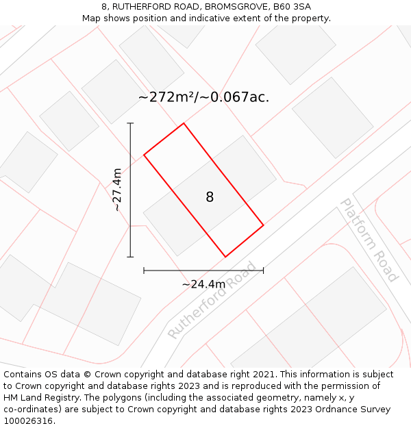 8, RUTHERFORD ROAD, BROMSGROVE, B60 3SA: Plot and title map