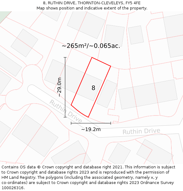 8, RUTHIN DRIVE, THORNTON-CLEVELEYS, FY5 4FE: Plot and title map