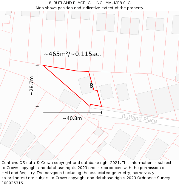 8, RUTLAND PLACE, GILLINGHAM, ME8 0LG: Plot and title map