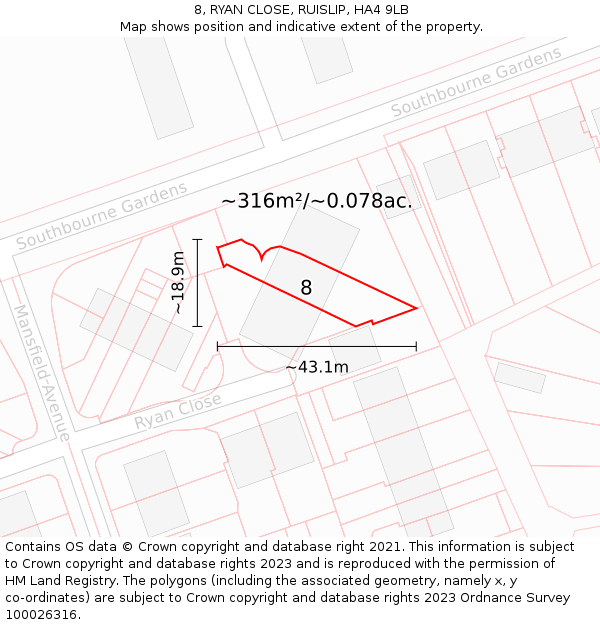 8, RYAN CLOSE, RUISLIP, HA4 9LB: Plot and title map