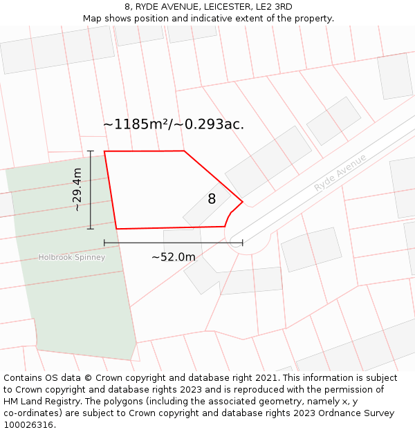 8, RYDE AVENUE, LEICESTER, LE2 3RD: Plot and title map