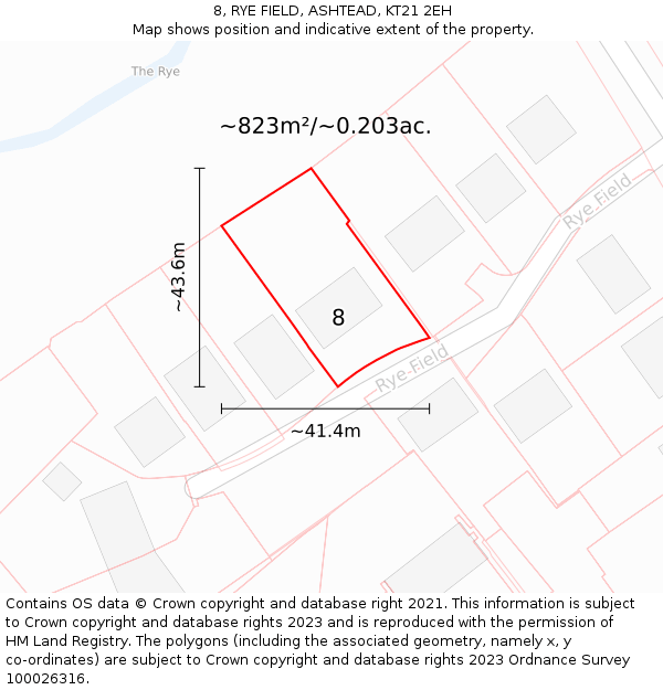 8, RYE FIELD, ASHTEAD, KT21 2EH: Plot and title map