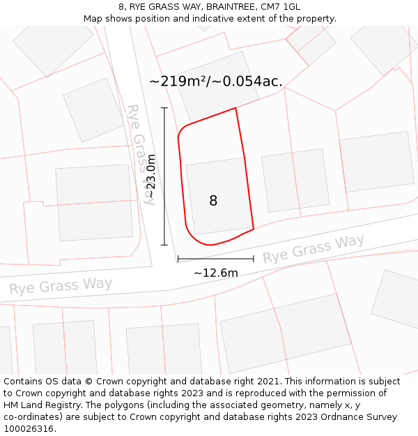 8, RYE GRASS WAY, BRAINTREE, CM7 1GL: Plot and title map