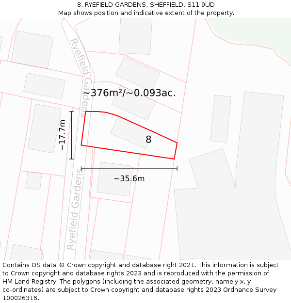 8, RYEFIELD GARDENS, SHEFFIELD, S11 9UD: Plot and title map