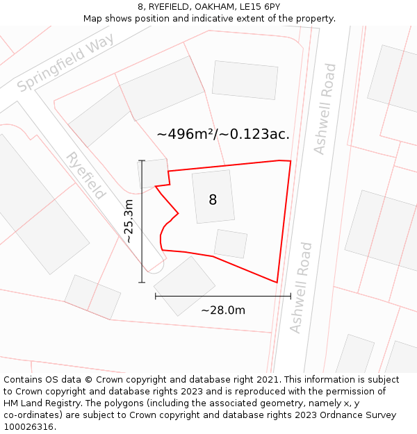 8, RYEFIELD, OAKHAM, LE15 6PY: Plot and title map