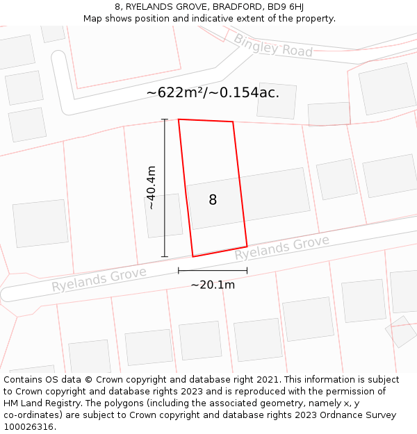 8, RYELANDS GROVE, BRADFORD, BD9 6HJ: Plot and title map