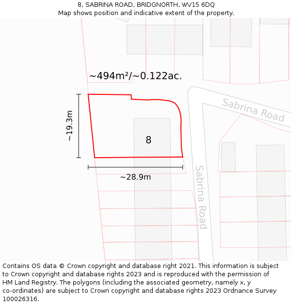 8, SABRINA ROAD, BRIDGNORTH, WV15 6DQ: Plot and title map